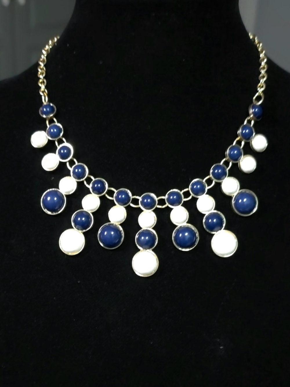 Charming Charlie Gold-Tone Necklace with Navy and White Discs